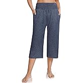 UEU Women's Summer Capris Yoga Pants for Women High Waisted Casual Wide Leg Loose Soft Pajamas with Pockets