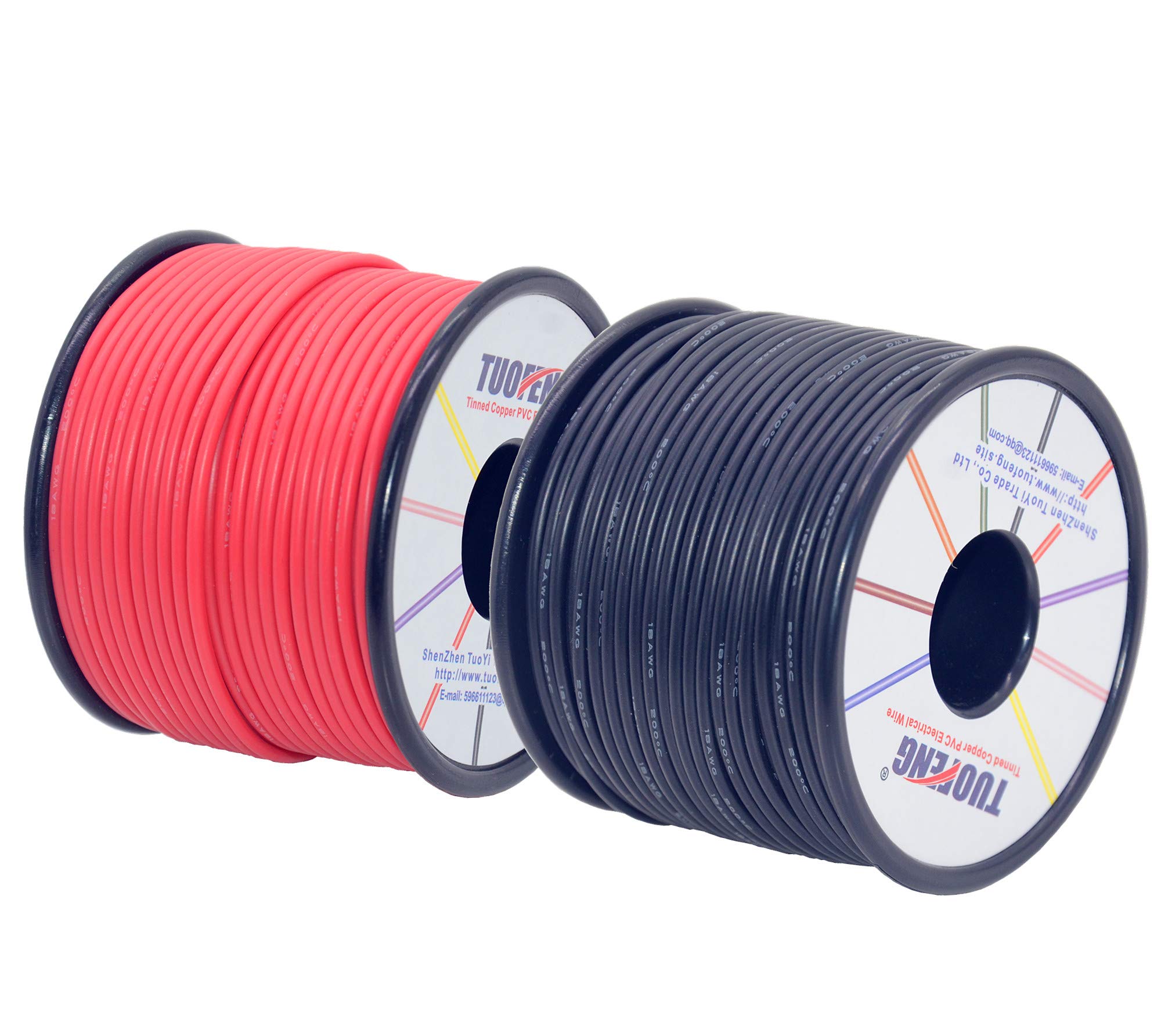 TUOFENG 18 AWG Electrical Wire [46 M Black 46 M Red ] Flexible Silicone Wire 0.8mm² Stranded wire Spool of Tinned copper wire High Temperature Resistance for DIY, RC Vehicle