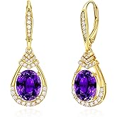 Valentine's Day Gifts for Women |18K G Plated Sterling Silver Birthstone Teardrop Leverback Drop Earring for Women Lady | Wedding Jewelry Gifts for the Bride | Hypoallergenic Oval Cut CZ Earrings