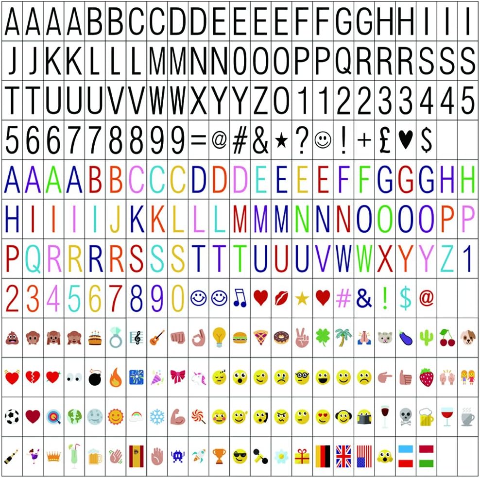 270 Letters, Numbers, Symbols and Emojis for A4 Size Cinematic LED
