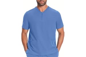 UHBYGV Men's Scrubs Healthcare Top, Moisture-Wicking Stretch Scrub Shirts Quarter Zip Plain Medical Workwear with Pockets
