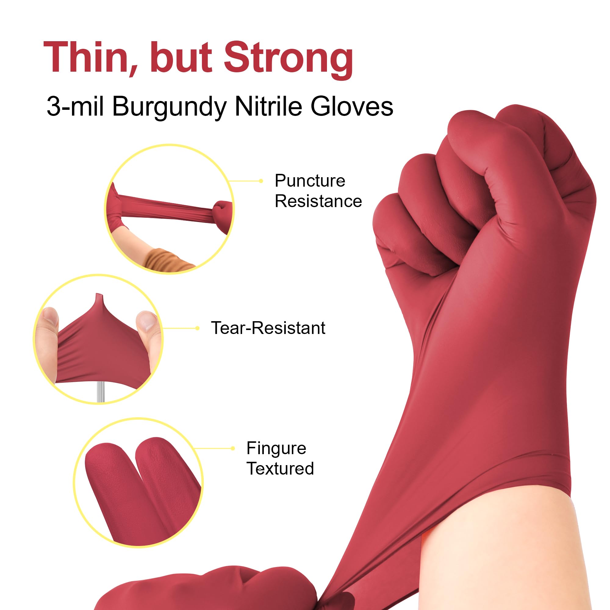 SwiftGrip Disposable Nitrile Exam Gloves, Medium, Box of 100, Burgundy, Latex-Free, Powder-Free, 3mil, Medical Grade, Food Safe, Non Sterile
