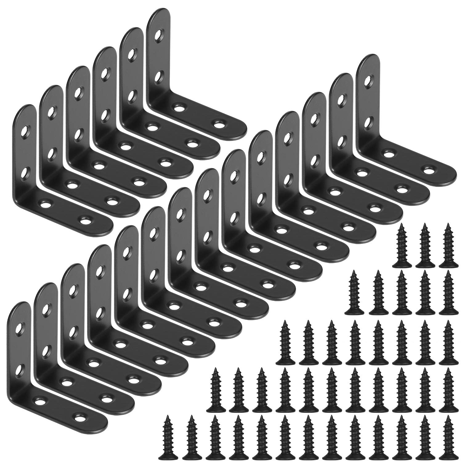 Corner Brace 90 Degree Corner Bracket Right Angle Brackets Stainless Steel Angle Support with Screws for Furniture Desk Table Shelf 50 * 50mm 20pcs Black