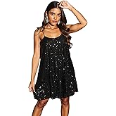 Zeflows Womens Sequin U Neck Spaghetti Strap Tie Homecoming Dresses Layered Sparkly A-line Backless Sleeveless Dresses