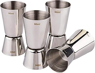 Lawei 4 Stück Cocktail Messbecher Barmaß Edelstahl Jigger Spirituosen Jigger für Cocktails Wein Bar Party Gin Shaker - 25ml/ 50ml