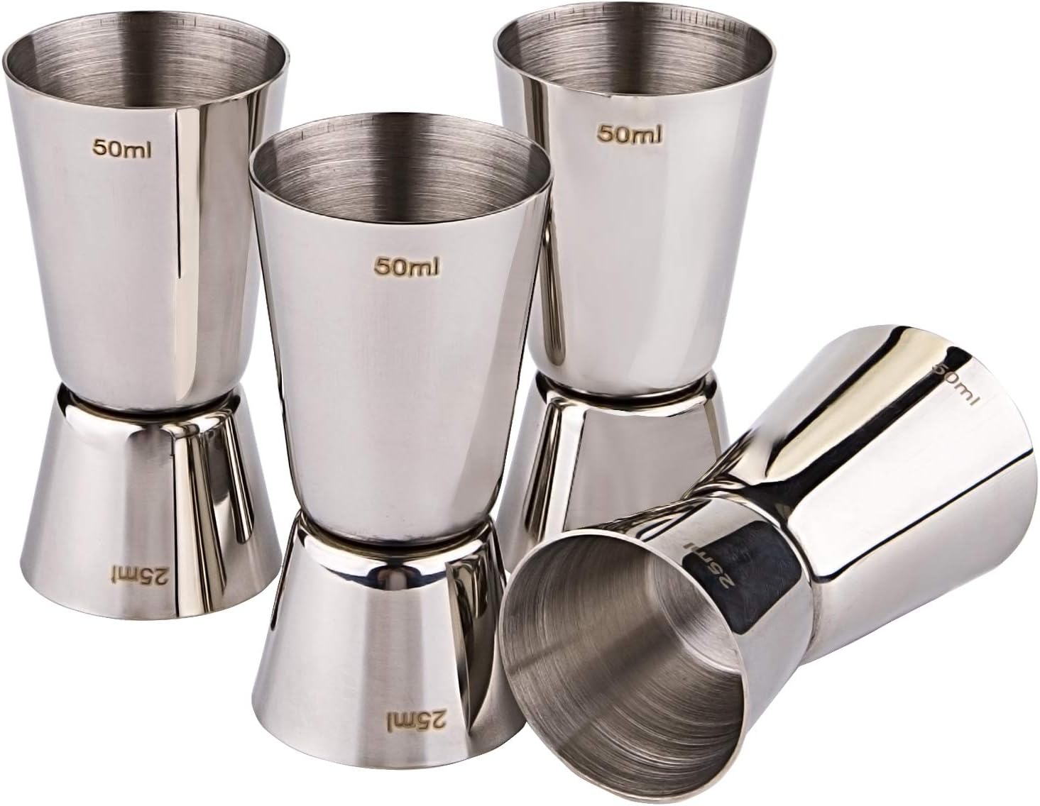 Lawei 4 Stück Cocktail Messbecher Barmaß Edelstahl Jigger Spirituosen Jigger für Cocktails Wein Bar Party Gin Shaker - 25ml/ 50ml