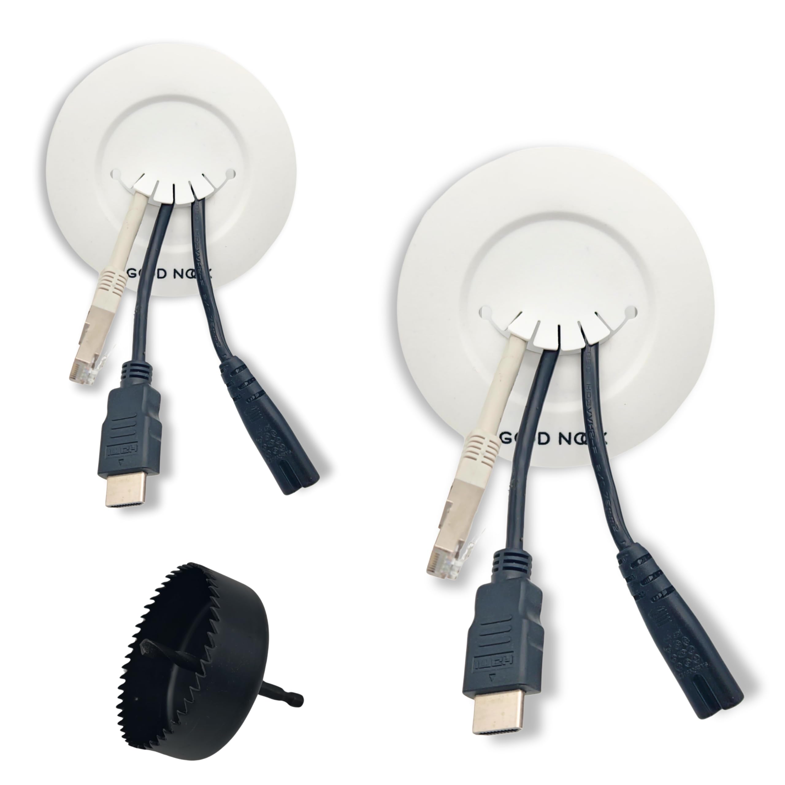 Good Nook Round Wall TV Cable Cover, White, 10cm, 2 Pack