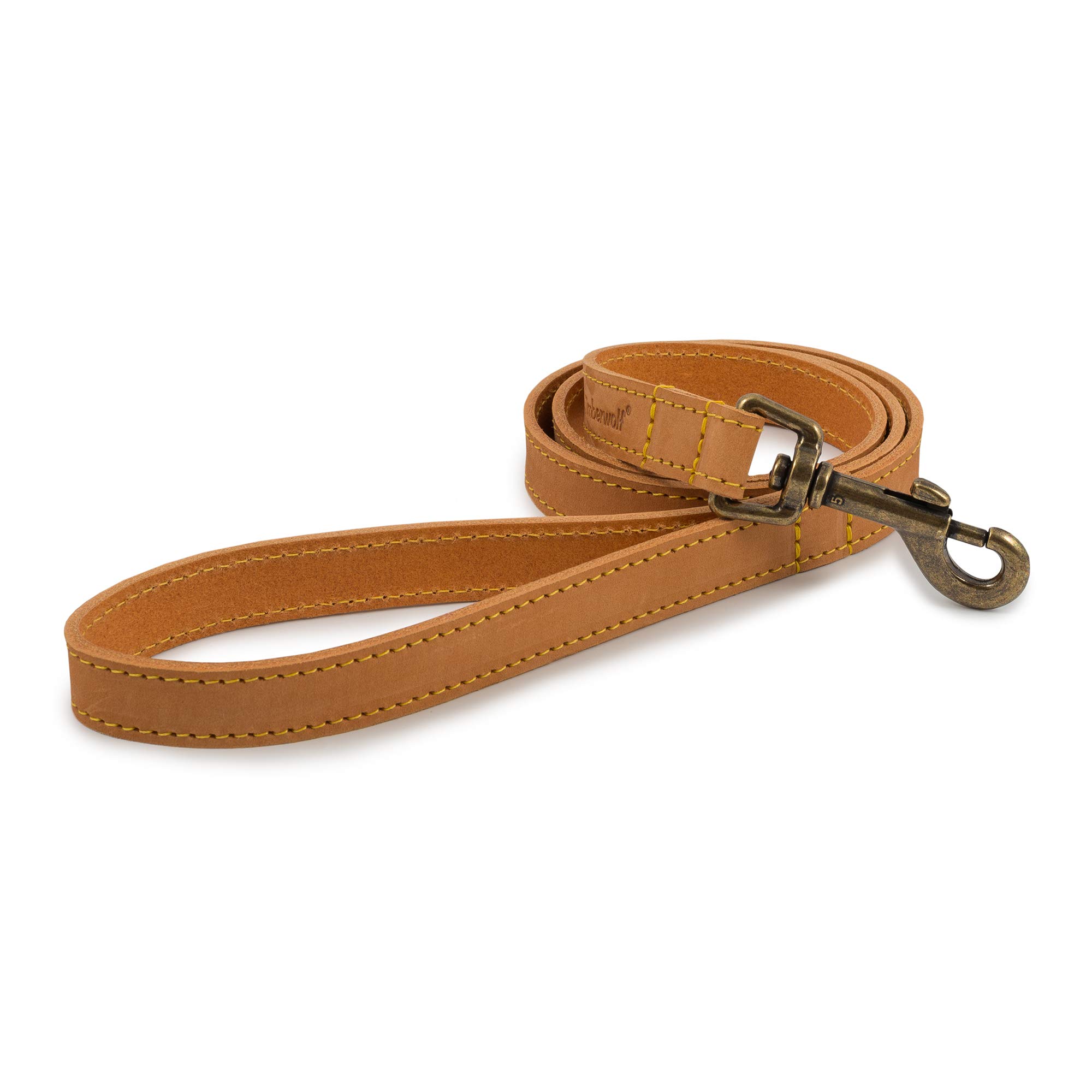 Ancol Timberwolf Leather Dog Lead in Mustard - Handcrafted Top Grain Bridle Leather Strong Pet Training Leash - 1m x 19mm