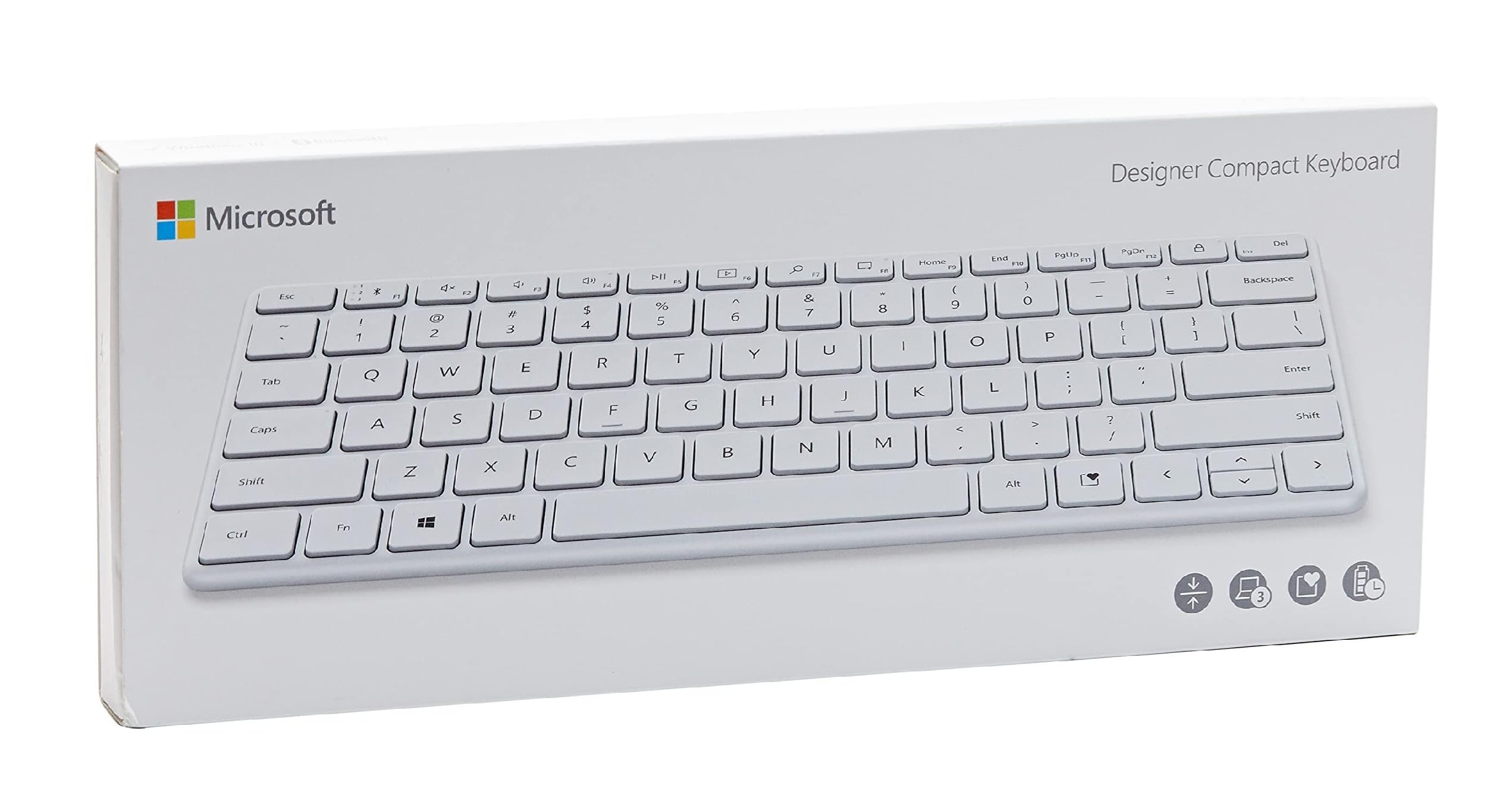 Microsoft Designer Compact Keyboard Ultra-Slim Portable Wireless Bluetooth Keyboard for PC, Mac, Laptop, Tablet and Mobile Devices, for Ergonomic Typing - White