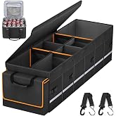 Car Trunk Organizer and Storage with Lid &amp; Removable Leakproof Cooler Bag, Car Accessories 6 Removable Dividers for Custom Space, Collapsible Large Trunk Organizers Interior for SUV Sendan with Cover