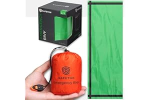 SAFETON Emergency Sleeping Bags for Survival - Compact & Lightweight Emergency Bivy Sack with Rescue Whistle for Camping & Hiking - Waterproof Survival Sleeping Bag & Bivy Sack Blanket for Outdoor Adventure