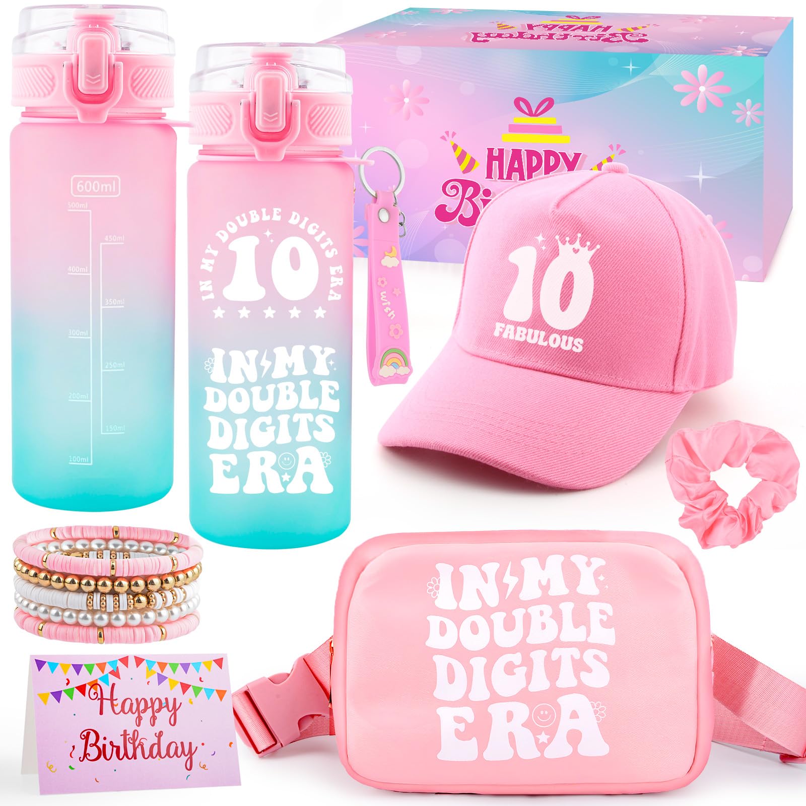 Photo 1 of 10 Year Old Girl Birthday Gifts, 10th Birthday Gifts for Girls, Gifts for 10 Year Old Girl Water Bottle Baseball Cap Bag, Double Digits Birthday Gift for Daughter Niece, Things for 10 Years Teen Girls