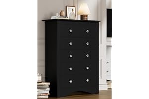 Flamaker Tall Dresser for Bedroom, 5 Drawer Dresser, Wood Dressers, Wide Chest of Drawer, Storage Drawers, Storage Organizer for Closet, Hallway (Black)