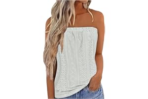 KIMLOOG Womens Tube Tops Strapless Bandeau Tank Tops Summer Casual Floral Shirts Smocked Ruffled Backless Sleeveless Blouses