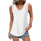 Zeagoo Women's Tank Tops Loose Fit Casual V Neck Boho Summer Pleated Sleeveless Shirts Basic Trendy Outfits Clothes