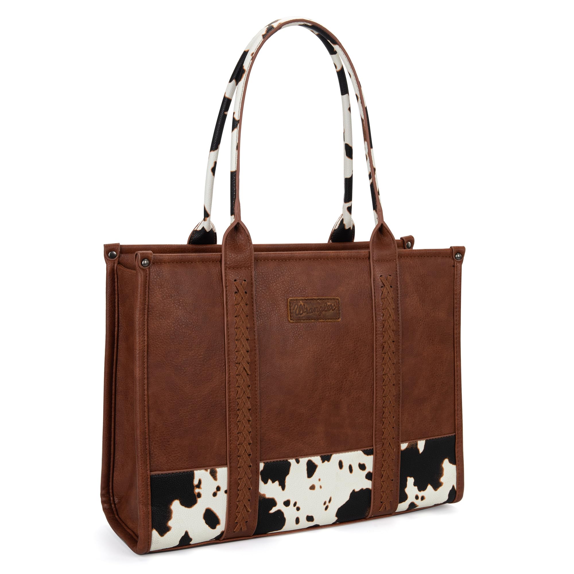 Montana West × Wrangler Vintage Satchel Tote Handbag Western Cow Print Purse for Women Top Handle Large Work Tote Bag WG102G-8119BR Image Montana West × Wrangler Vintage Satchel Tote Handbag Western Cow Print Purse for Women Top Handle Large Work Tote Bag WG102G-8119BR Image