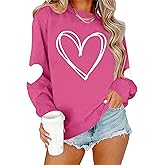 Valentine Sweatshirts for Women Heart Sweatshirt Cute Valentine Shirt Valentines Day Long Sleeve Pullover Top