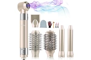 6 in 1 Hot Air Styler, Ionic Hair Dryer Brush 110,000 RPM with Auto Wrap Curlers, frizz-Free, Blow Dryer for Fast Drying Stra