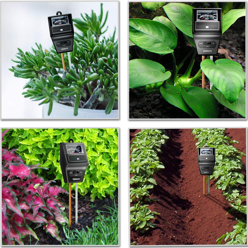 Veroyi ST04 Soil Tester, 3-in-1 Plant Soil Moisture/pH/Light Tester for Gardener (Black)