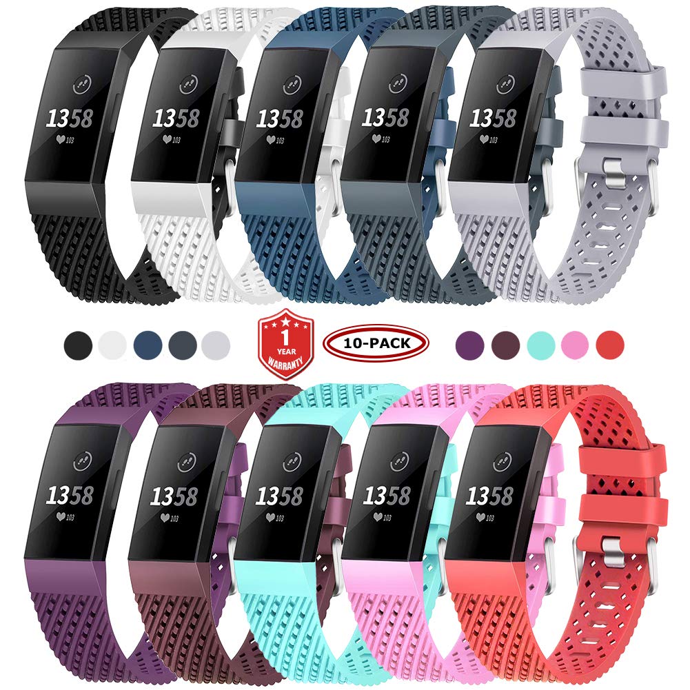 FunBand Strap Compatible with Fitbit Charge 3/Charge 4 Strap Bands, Easy Adjust Breathable with Ventilation Holes Soft Silicone Sport Replacement Accessory Bracelet Compatible with Charge 3/Charge 4