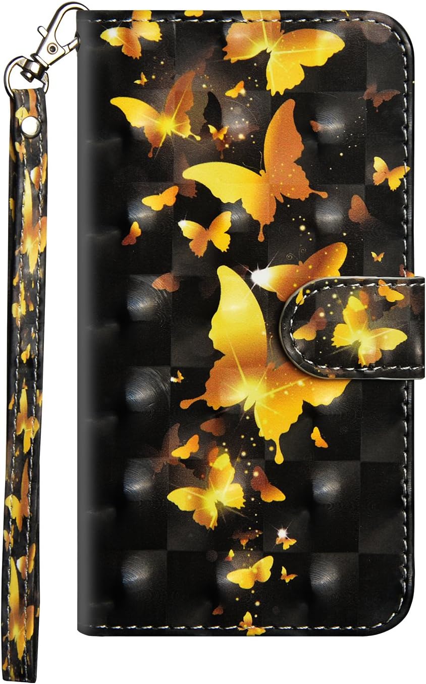 Samsung Galaxy A20E Case Flip, 3D Premium Soft PU Leather Shockproof Wallet Cover with Magnetic Stand Card Holder ID Slot Folio TPU Bumper Protective Phone Case for Samsung Galaxy A20E Gold Butterfly