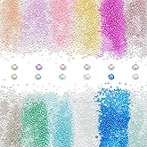 PH PandaHall 8640PCS Resin Bubble Beads, 12 Colors Round Glass Seed Beads Mini Iridescent Crystals for Resin Crafting and Nail Arts Jewelry Making, 0.43mm