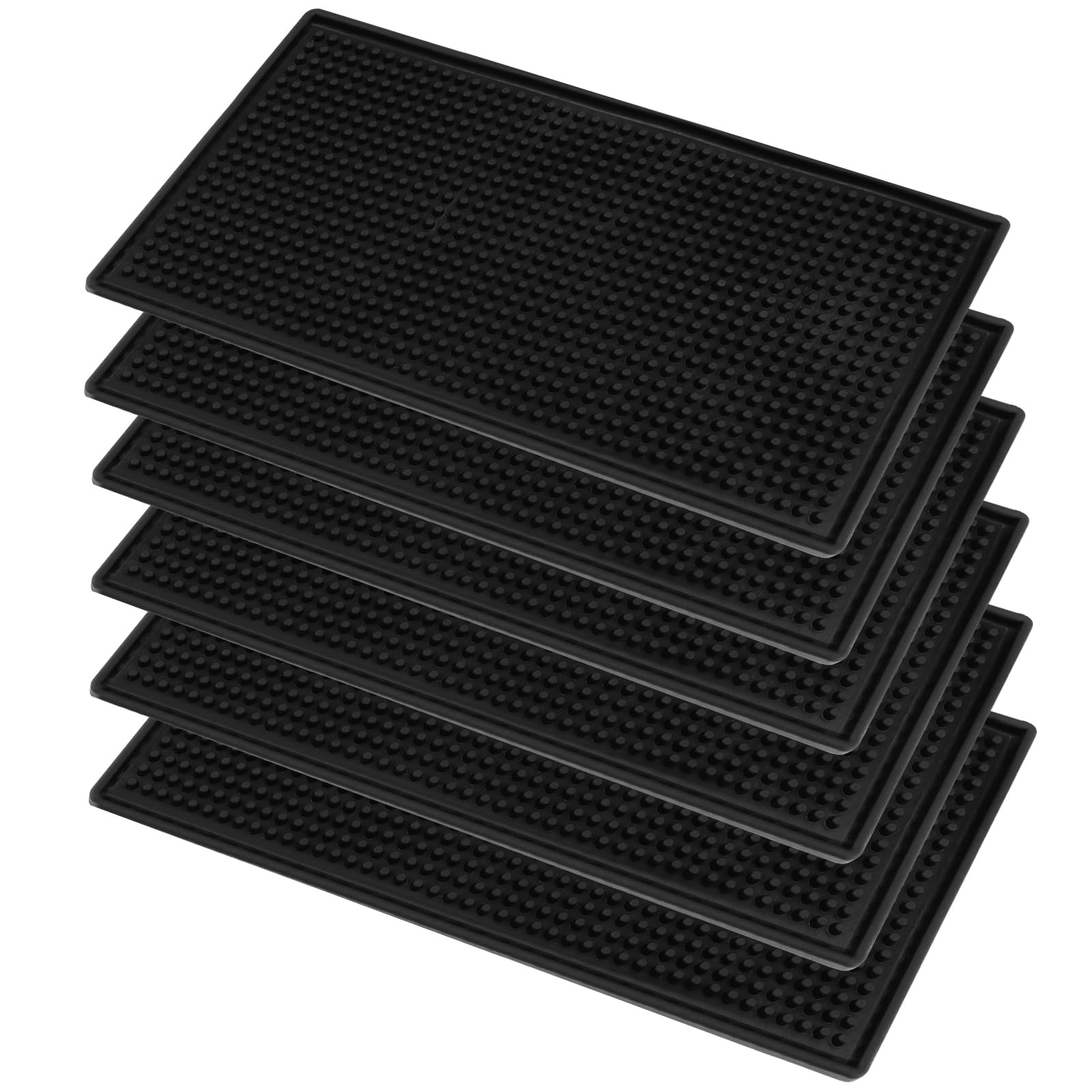 HEIHAK 6 Pack Rubber Bar Mats, 30x15 cm Black Spill Bar Mats, Non-Slip Service Mat for Coffee, Bar, Kitchen, Restaurant, Countertops