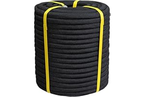 CRAYZA 3/4 Inch x 50 Feet Double Braided Arborist Rigging Rope - Heavy Duty Polyester Rope for Tree Work Climbing Swing Nautical Outdoor Adventures, Black