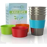 Stainless Steel Cups for Kids and Toddlers 8 oz. with Silicone Sleeves - Small Metal Cups for Home & Outdoor Activities, BPA Free Healthy Unbreakable Premium Metal Drinking Glasses (4-Pack)