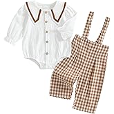 JLKGICF Newborn Baby Girl Clothes Button Linen Button Long Sleeve Romper Plaid Overall Pants Fall Winter Baby Girl Outfit
