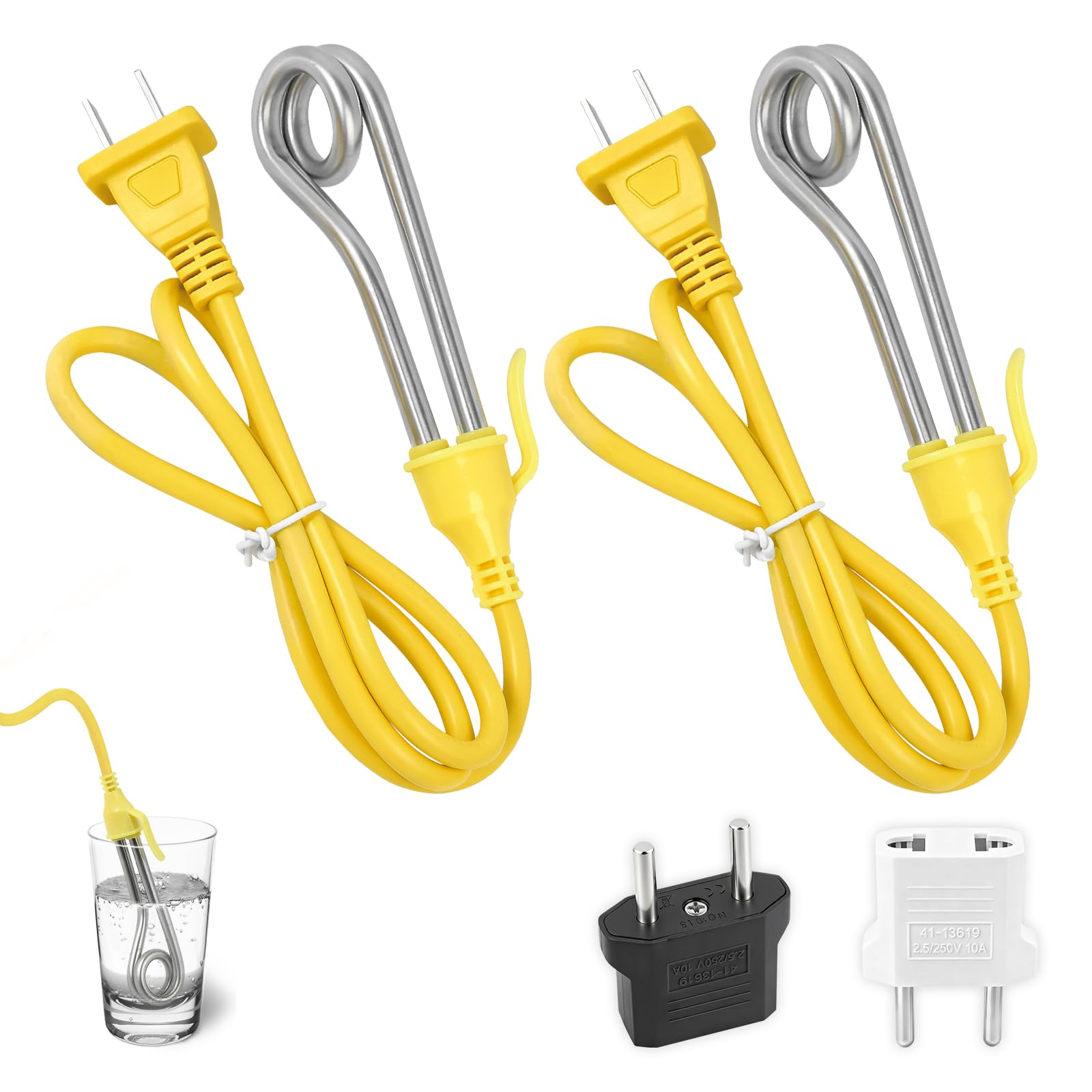 Photo 1 of 2 Pack Dual Voltage Immersion Water Heater, 300W 120V/240V Portable Electric Heater for Cup/Mug, Instant Hot Water for Coffee, Tea, Soup, Ideal for Camping Travel