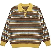 Bakyarder Unisex Retro Striped Polo Knit Sweater Vintage Inspired Long Sleeve Pullover