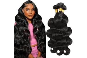 CSCHS 12A Human Hair Bundles 22 24 26 Inch Body Wave Bundles Human Hair 100% Unprocessed Brazilian Virgin Hair Quick Weave Extensions Natural Black