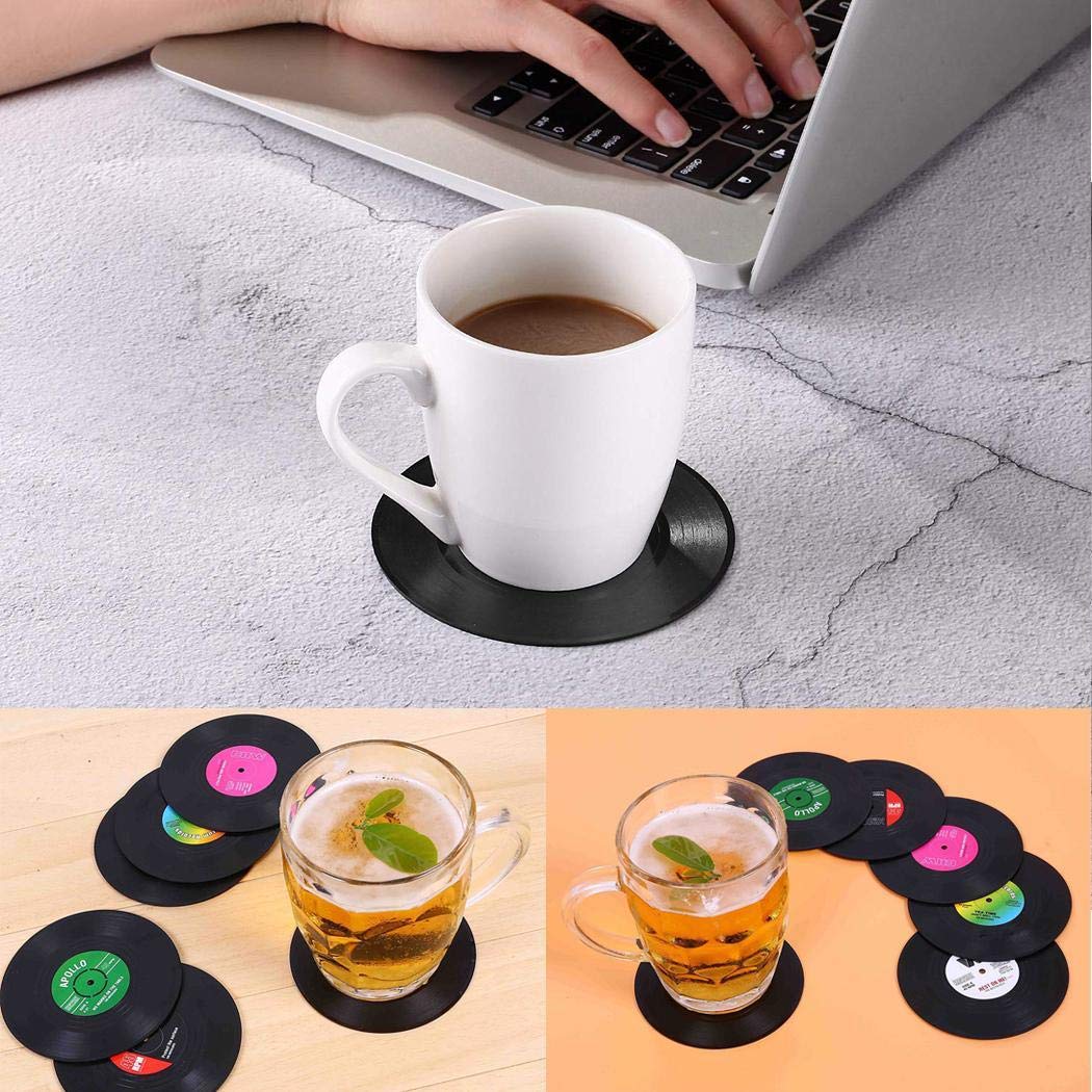 Susens 6 Pcs/Set Creative CD Cup Coaster CD Pattern Coaster Round Retro Style Coffee Cup Insulation Coaster