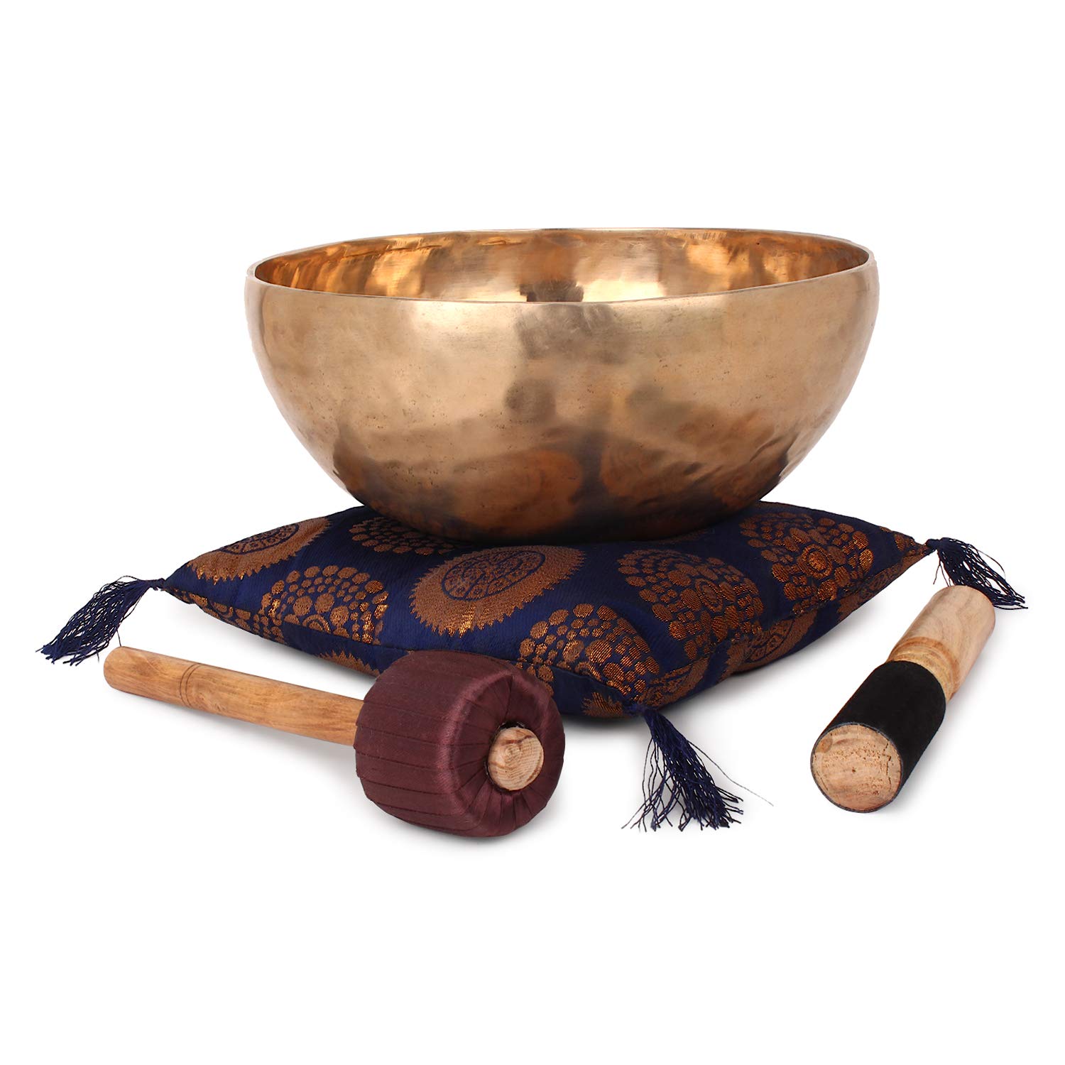 Ajuny Himalayan Sound Healing Singing Bowl Meditation Hand Hammared Plain Golden Bengali Bowls With Cushion Striker And Drum Stick Size Dia 28 Cm