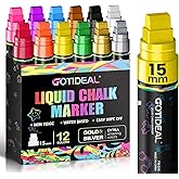 GOTIDEAL 15mm Window Markers, Jumbo Chalk Markers for Blackboard Erasable,Washable Car Marker for Auto,Chalkboard,Glass,Mirrow,Calendar,12 Colors Car Paint Pens With Metallic Colors(3-in-1 Thick Tip)