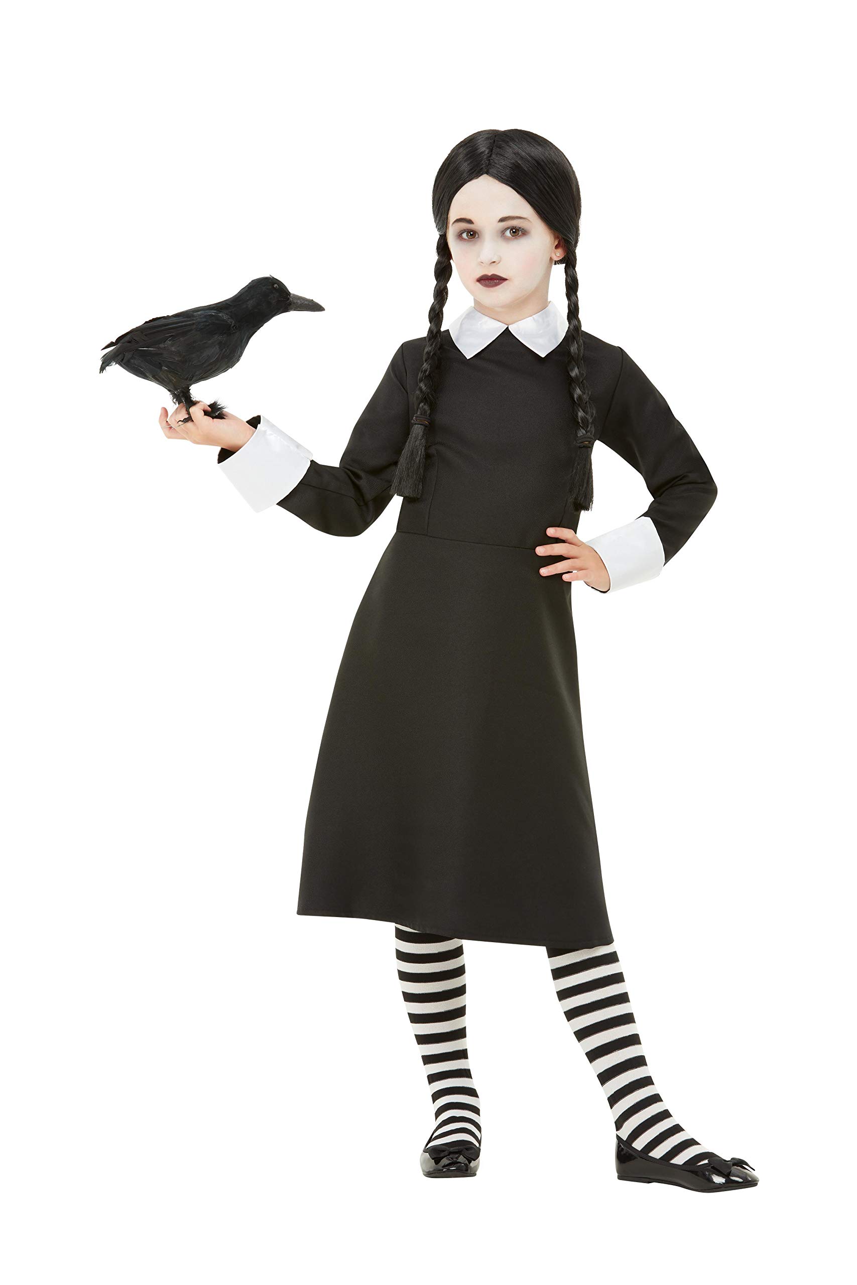 Gothic Schoolgirl Costume with Wig – Black Dress Outfit for Girls, Halloween Fancy Dress, Goth School Girl Child Costume