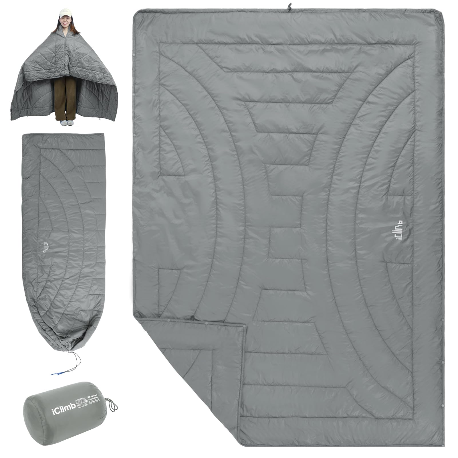 iClimb 3M Thinsulate Insulation Warm Camping Blanket Ultralight Compact (Light Grey, 1.52 lb) Image