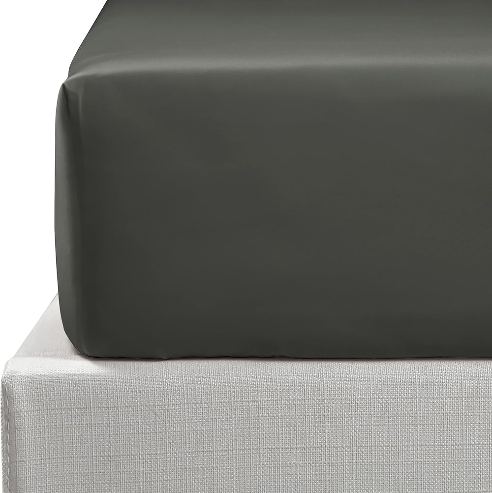 NTBAY 500 Thread Count Egyptian Cotton Fitted Sheet Charcoal Grey 135x190