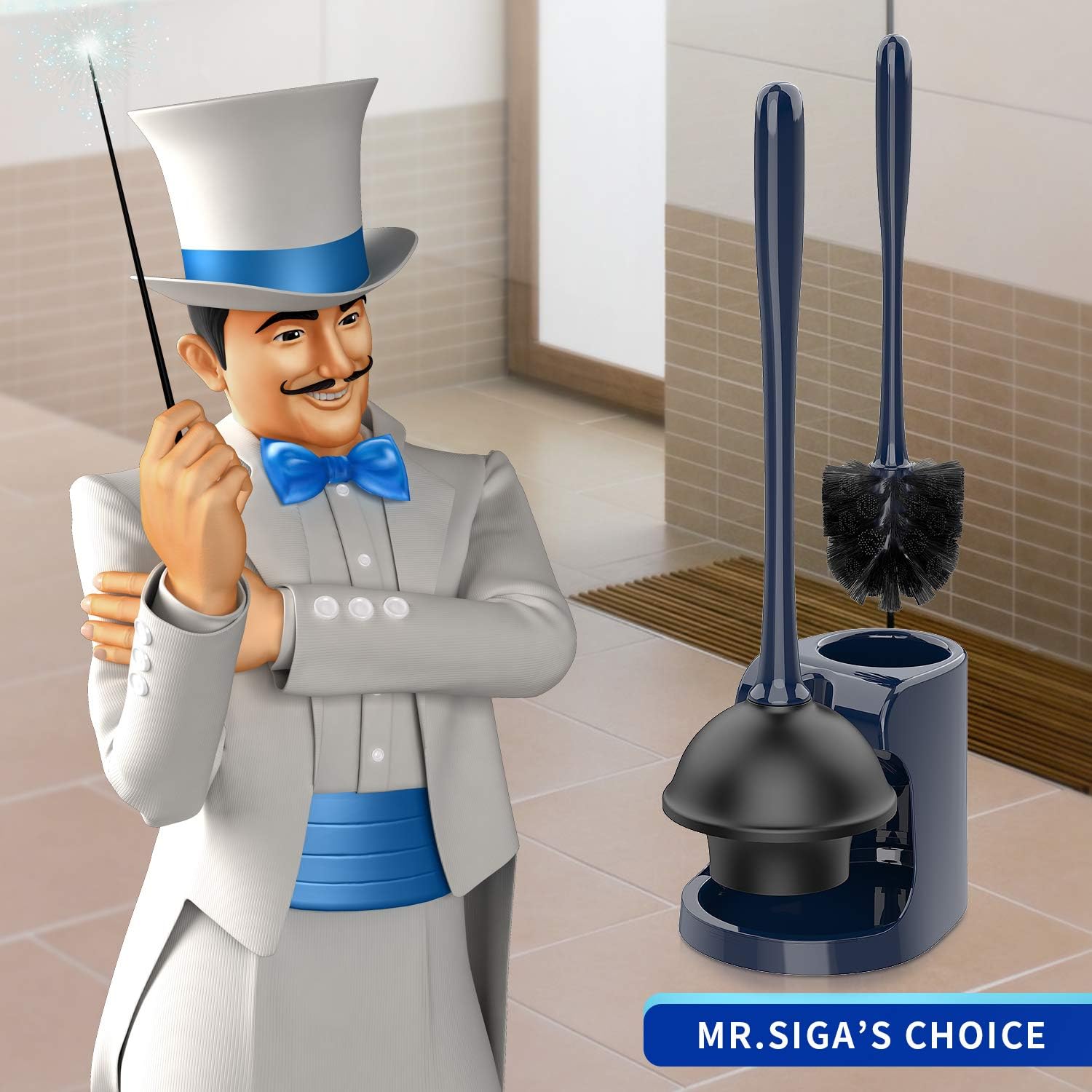 MR.SIGA Toilet Plunger and Bowl Brush Combo for Bathroom Cleaning, Navy, 1 Set: Home & Kitchen
