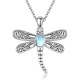 ONEFINITY Dragonfly Necklace 925 Sterling Silver Moonstone Opal Turquoise Dragonflys Pendant Necklace Jewelry for Women Gifts