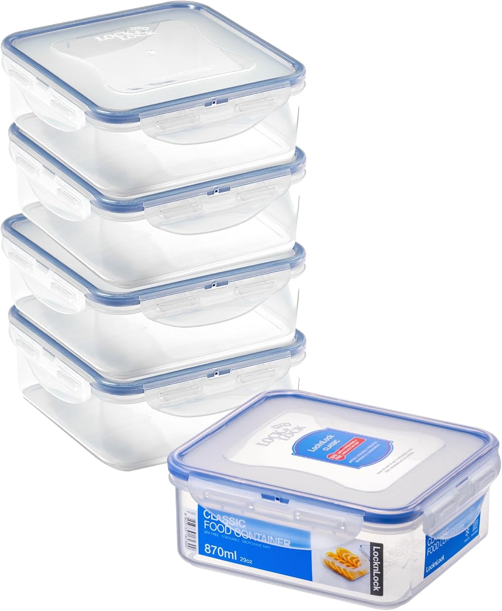 LocknLock Square Food Containers Set of 5 870ml Airtight Watertight BPA Free