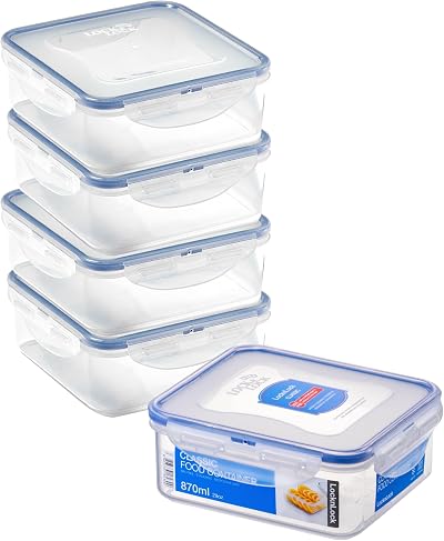 LocknLock Square Food Containers Set of 5 870ml Airtight Watertight BPA Free