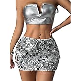SHENHE Women's Sparkly Sequin Mini Skirt Y2k Low Rise Bodycon Party Rave Festival Club Skirt
