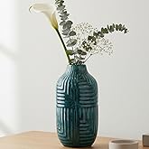 hjn Teal Hand-Glazed Ceramic Vase - 10.6" H Modern Decorative Centerpiece Vase for Fresh/Dried Flowers, Home Decor for Living Room Bookshelf Mantel | Wedding Housewarming Gift