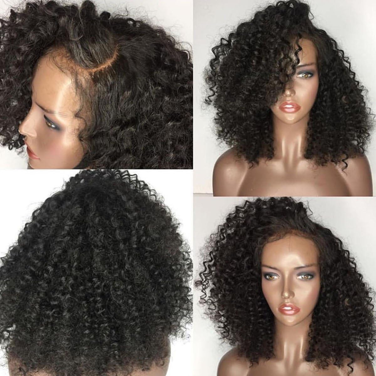 Maycaur Synthetic Lace Front Wig Black Color Afro Kinky Curly Wig Lace Front Hair wigs 16-18 Inch