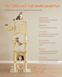 Feandrea Cat Tree, 79.1 Inch Tall Cat Tower for