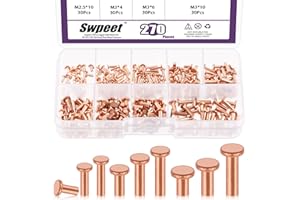 Swpeet 270Pcs Flat Head Copper Solid Rivet Metal Fasteners Set, Copper Solid Rivets Rivet Fastener Ideal for Electrical Appli