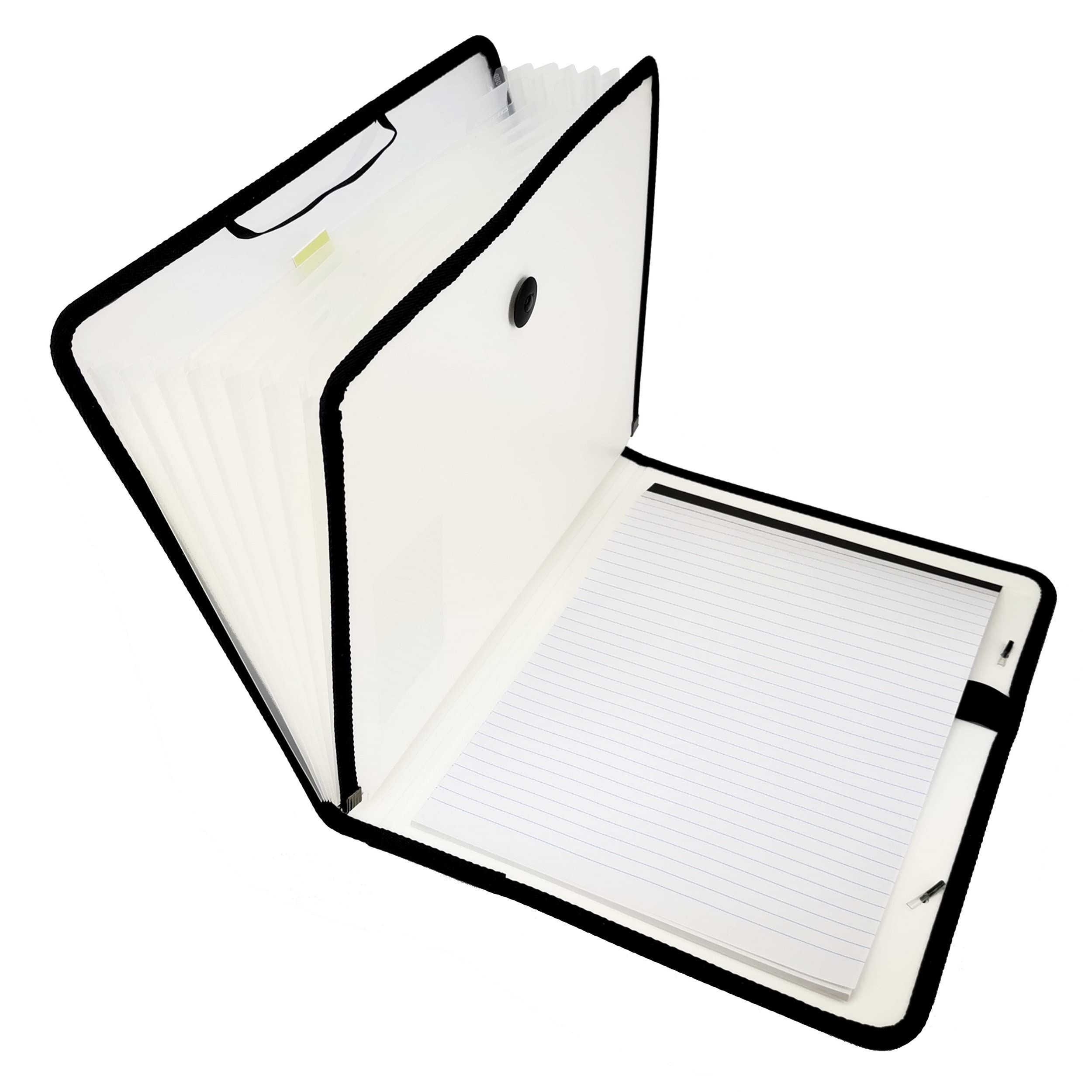 D.RECT File Set with Expandable and Portable Briefcase | Sorter for Documents with Button Closure | 7 Compartments | A4 | White