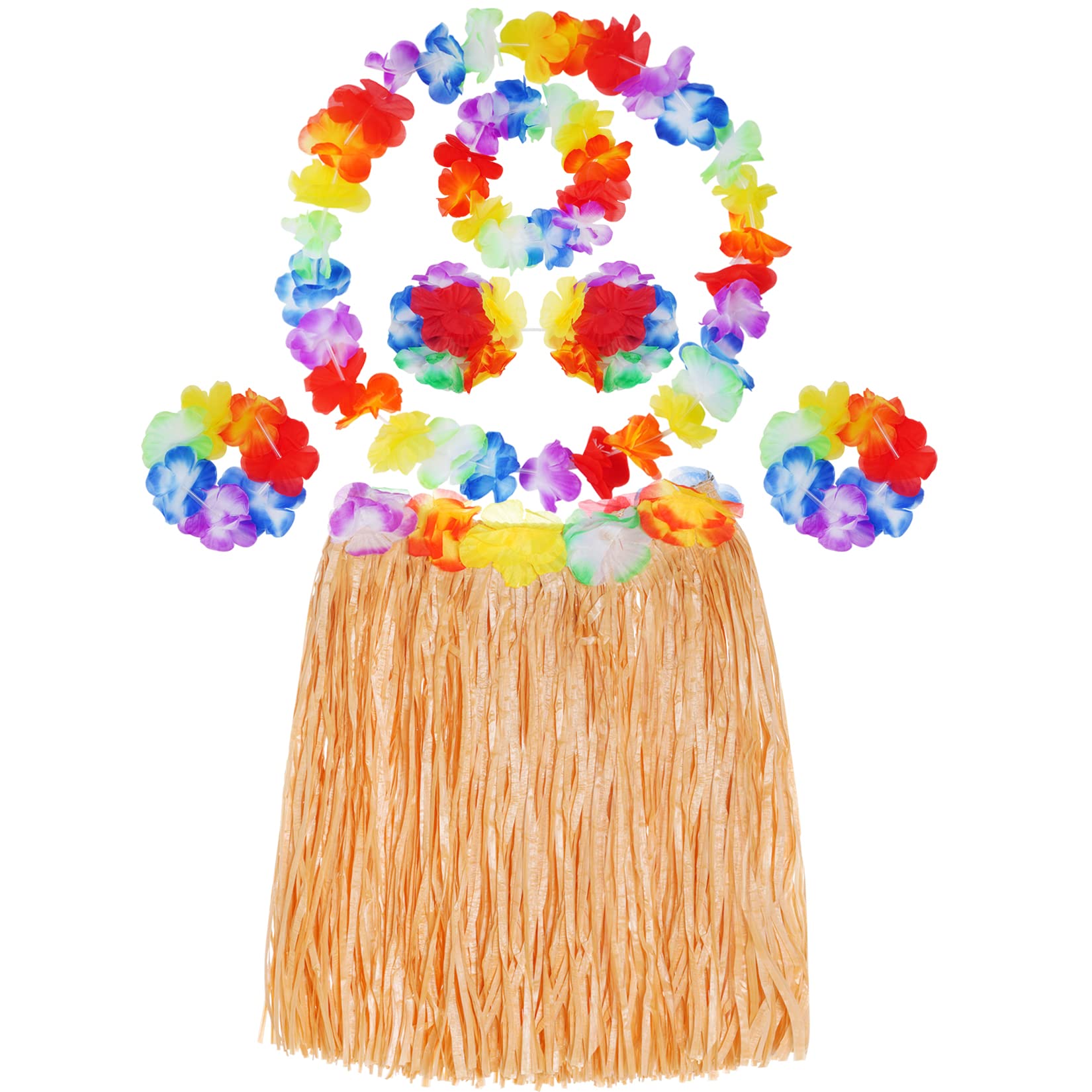 baotongle Hawaii Grass Skirts Costume Set, Hula Skirt with Necklace, Bracelets, Headband, Flower for Beach Party, Decoration, Party Atmosphere, Yellow, Pack of 6